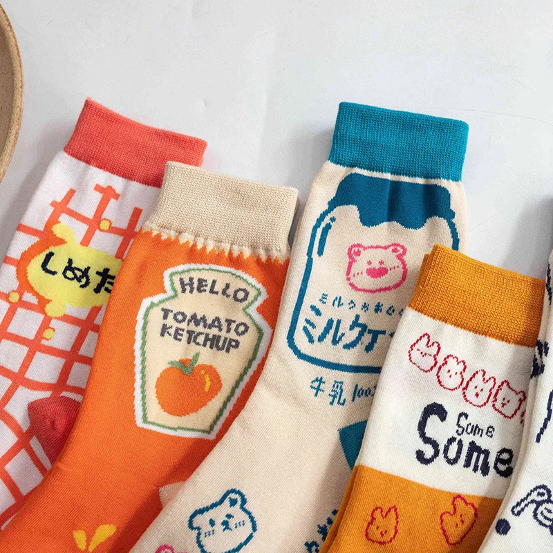 

5 Pairs Laides' Socks Pack Japanese Preppy Style Plaid Cartoon Kawaii Sweet Cute Versatile High Quality Socks For Girl Wholesale