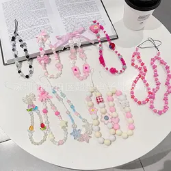 Korean Cute Heart Beaded Phone Charm Strap Chain Lanyard Women Girl Jewelry Butterfly Phone Beads Pendant Decoration Wholesale