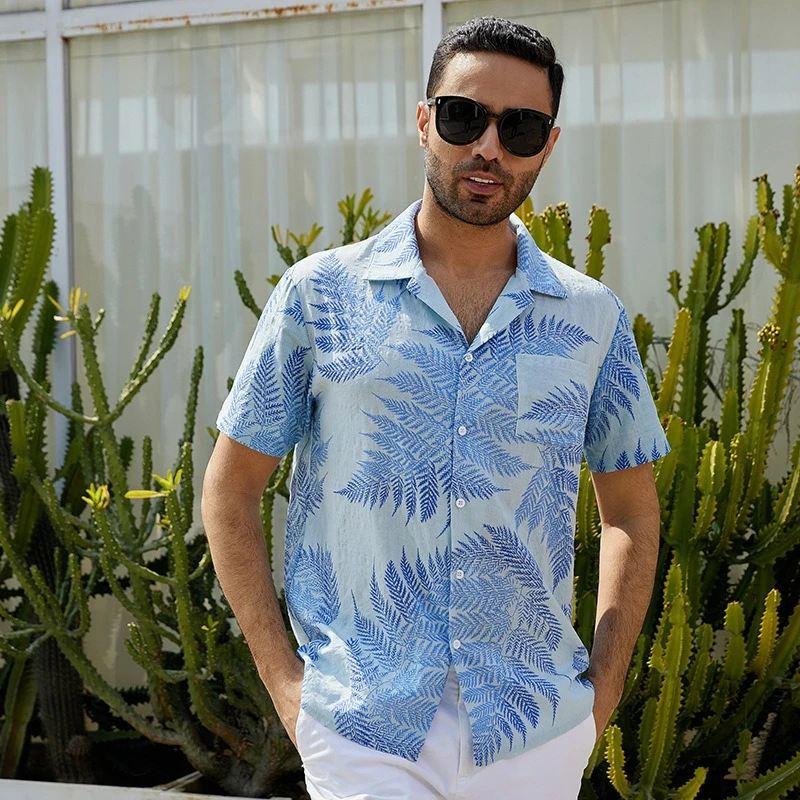 Summer New Foreign Trade Pattern Beach Short-sleeved Shirt European and American Summer Camouflage Printed Shirt Men Comfort