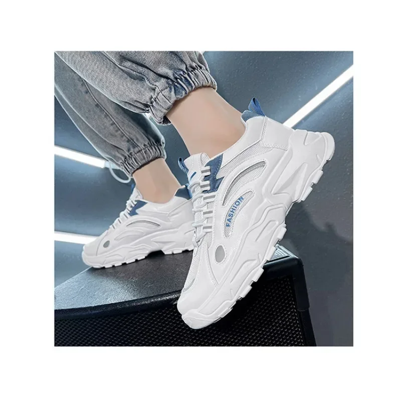 Sapatos masculinos de esporte e lazer de verão, tecido de malha respirável e confortável, tênis branco, elegante, novo