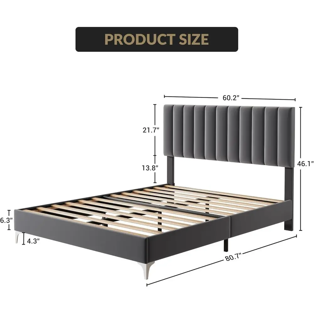 سرير بمنصة منجدة كاملة الحجم مع لوح رأسي قابل للتعديل وتصميم منخفض لكبار السن والأطفال، لا حاجة إلى صندوق زنبركي