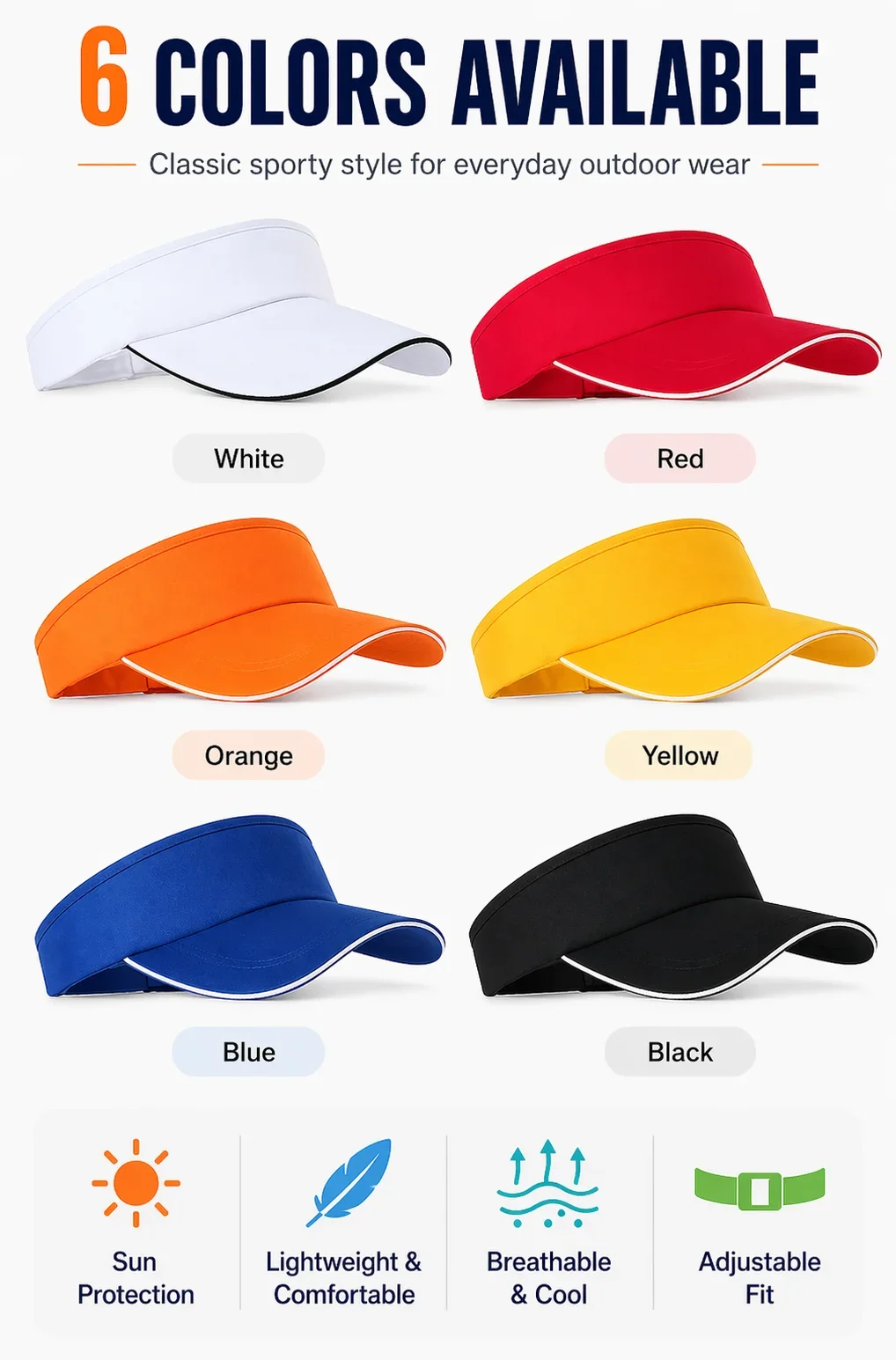 Verstellbare Sport-Sonnenblende für Damen und Herren, einfarbig, atmungsaktiv, mit breiter Krempe, Sommerkappe für Golf, Tennis, Laufen, Strand und Outdoor-Aktivitäten. – Detail 1