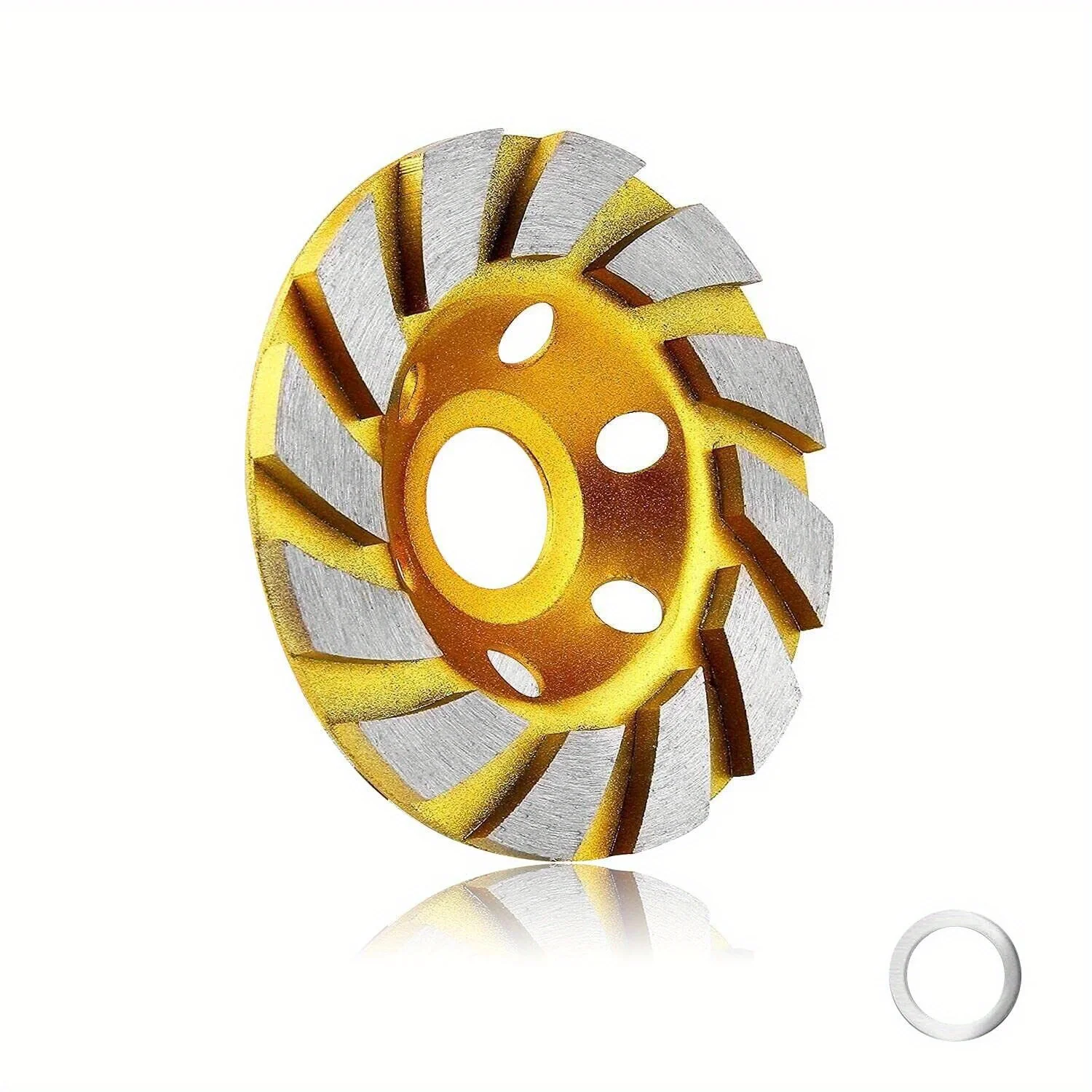 10.16 cm Concrete Turbo Diamond Grinding Cup |   12 Heavy-Duty Discs, Polymer-Backed, Steel Material, Aluminum Oxide Abrasive, Suitable for Angle Grinders.
