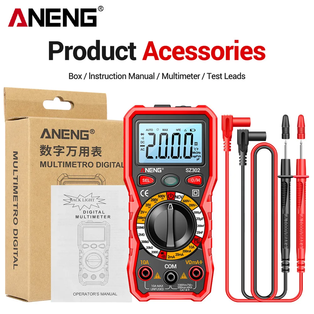 ANENG SZ302 SZ301 Professional Smart Digital Multimeter With LED Lights AC DC Votage Tester 220V NCV Detector Resistance Tester