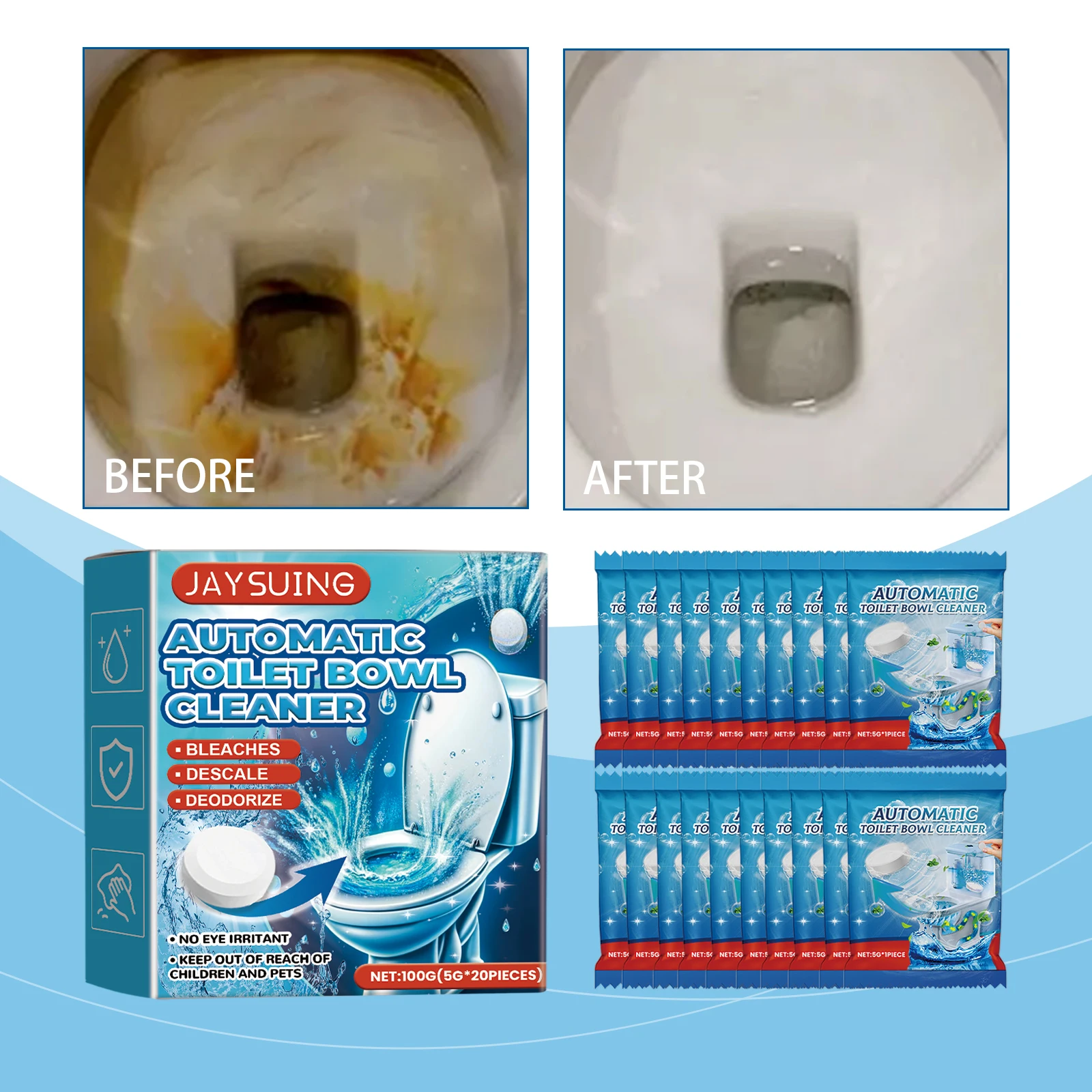 Tabletas de limpieza para inodoro, fácil limpieza, eliminación de manchas, decalcificación y desodorización altamente efectiva, tabletas de espuma para limpieza de inodoro