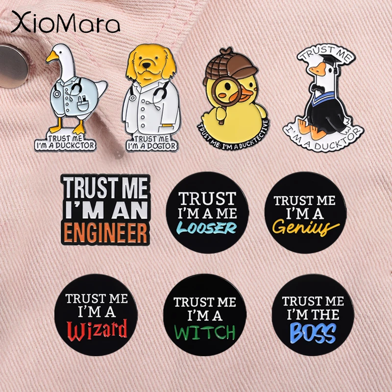 Ducks Cartoon Enamel Pins Funny Quotes Trust Me I'm a Dogtor Animal Doctor Brooch Lapel Badge Clothing Accessories Jewelry Gifts