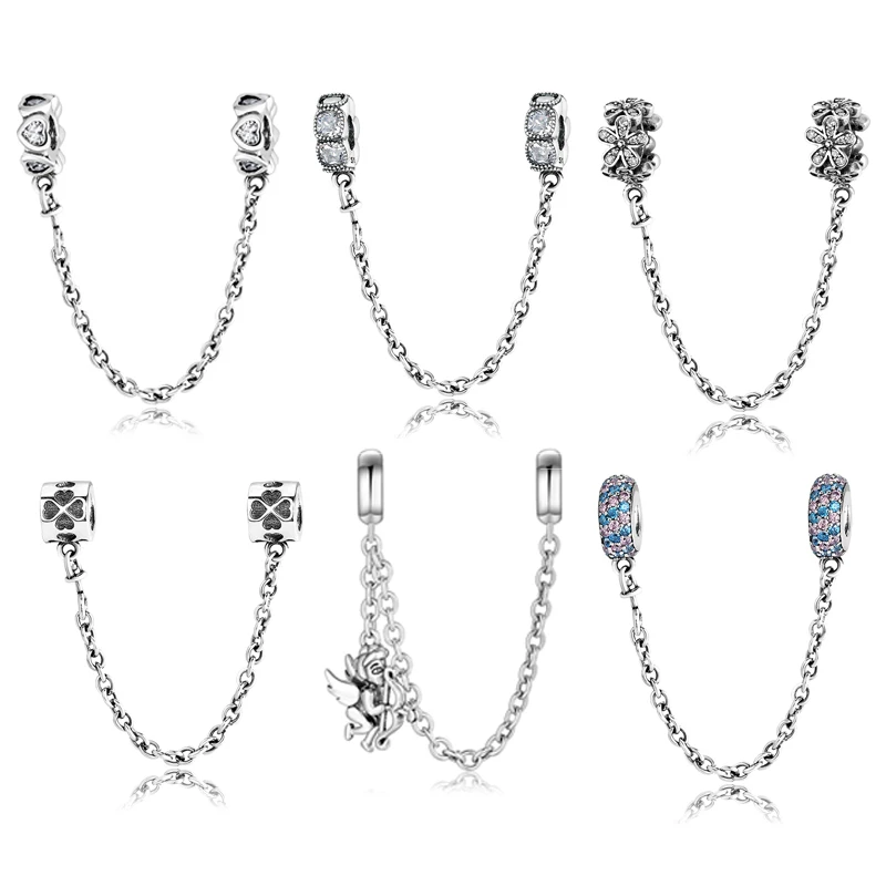 2021 New 925 Sterling Silver Women Fashion Safety Chain Beads Fit Original European Charms Bracelet Bangles Jewelry Making