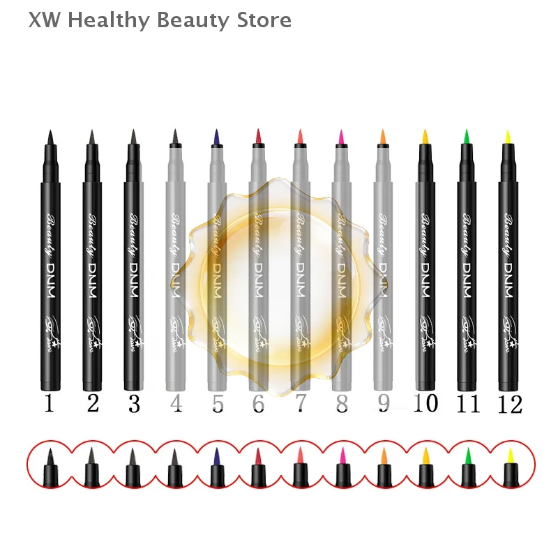 12-kleuren vloeibare eyeliner potlood waterdichte kleurrijke eyeliner pen hoogtepunt neon kleurrijke langdurige ogen make-up cosmetische