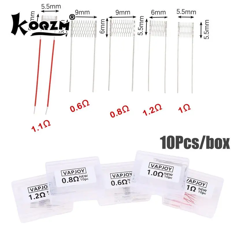 10Pcs/Box DIY Rebuild Mesh Coils 0.6/0.8/1.0/1.1/1.2 Ohm Coil For Eplacement Prebuilt Coil Accessories