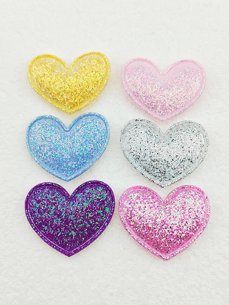100 Stück 3,5x3 cm Glitzer-Herz-Stoffapplikationen für DIY-Nähprojekte, Kopfbedeckungen, Haarspangen, Schleifen-Dekorationen und Aufnäher für Kleidung und Hüte – Detail 2
