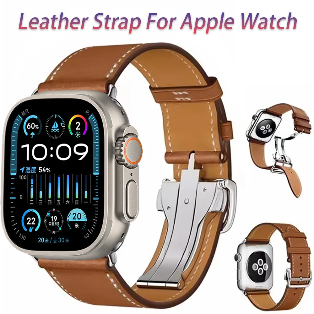 

Genuine Leather Strap For Apple Watch Band 10 46mm 42mm Ultra 2 49mm Bracelet Wristband iWatch 9 8 7 45mm 41mm 6 5 4 SE 44mm40mm