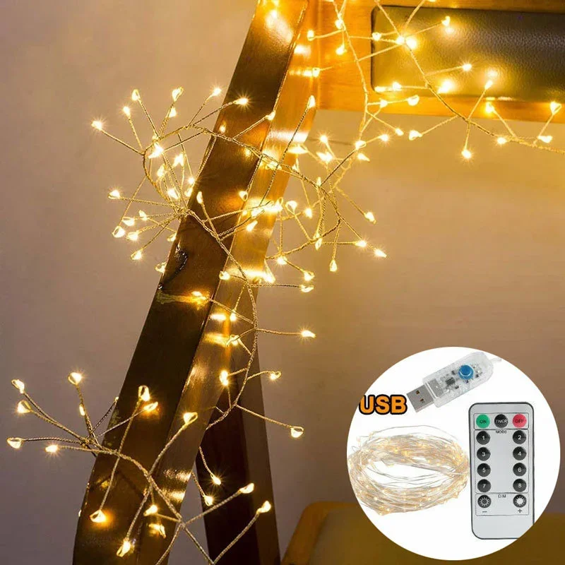 3/5 Meters Copper Wire 100/200 LED String Lights Firecracker Fairy Garland Light for Christmas Window Wedding Party USB Operated