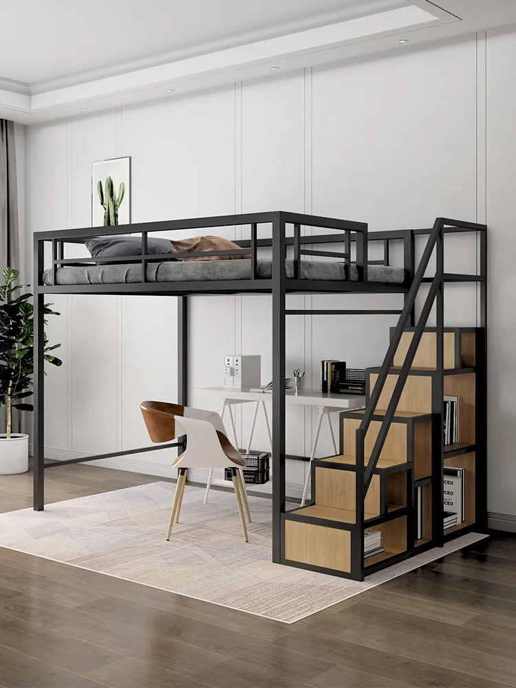 Simple modern space-saving wrought iron bed Double Under table Duplex second floor bed Double upper empty elevated bed