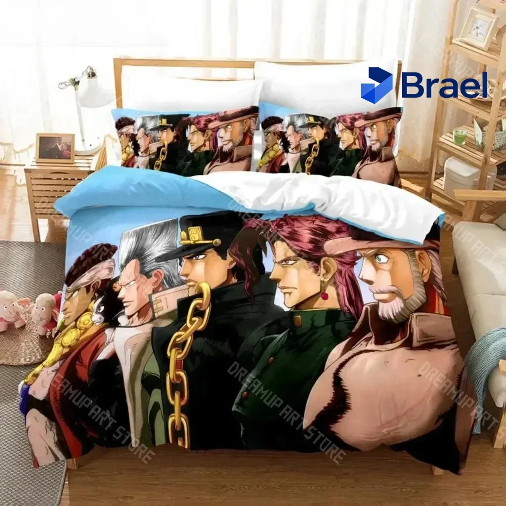 Exquisite 3D Print JoJo Bizarre Adventure Jotaro Kujo Bedding Set Boys Girls Twin Queen Size Duvet Cover Pillowcase Bed Kids Ad