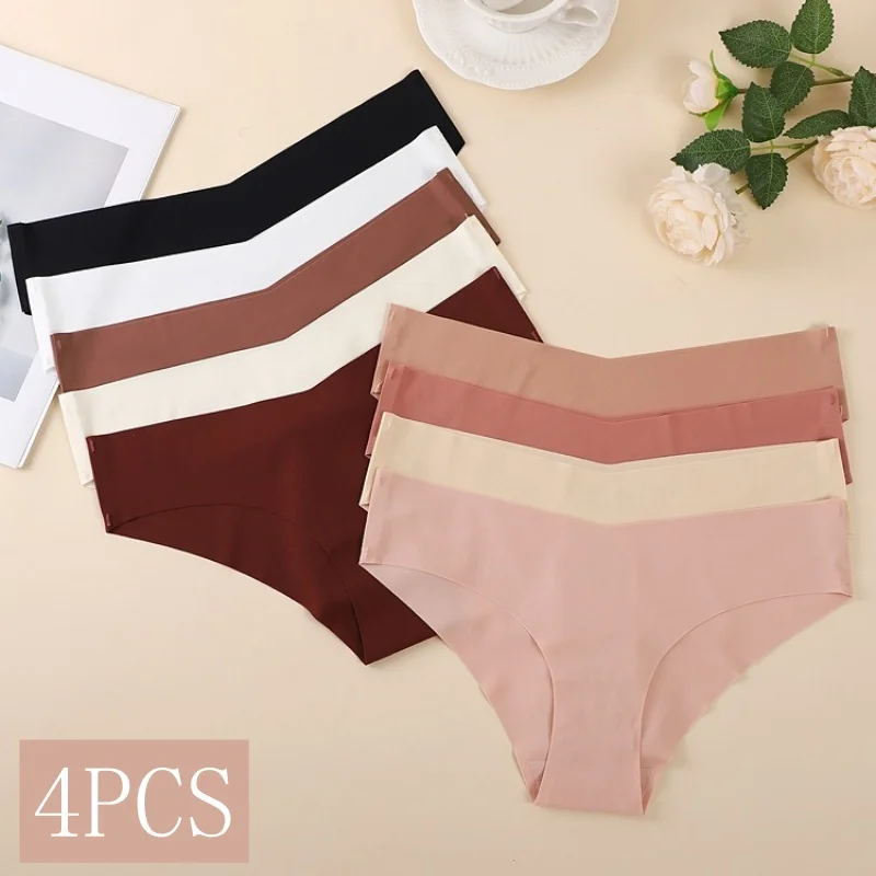 4Pcs/Set Seamless Panties Women Thin Underwear V-Shape Briefs Summer Comfortable Soft Underpants Female Panties Sexy Lingerie