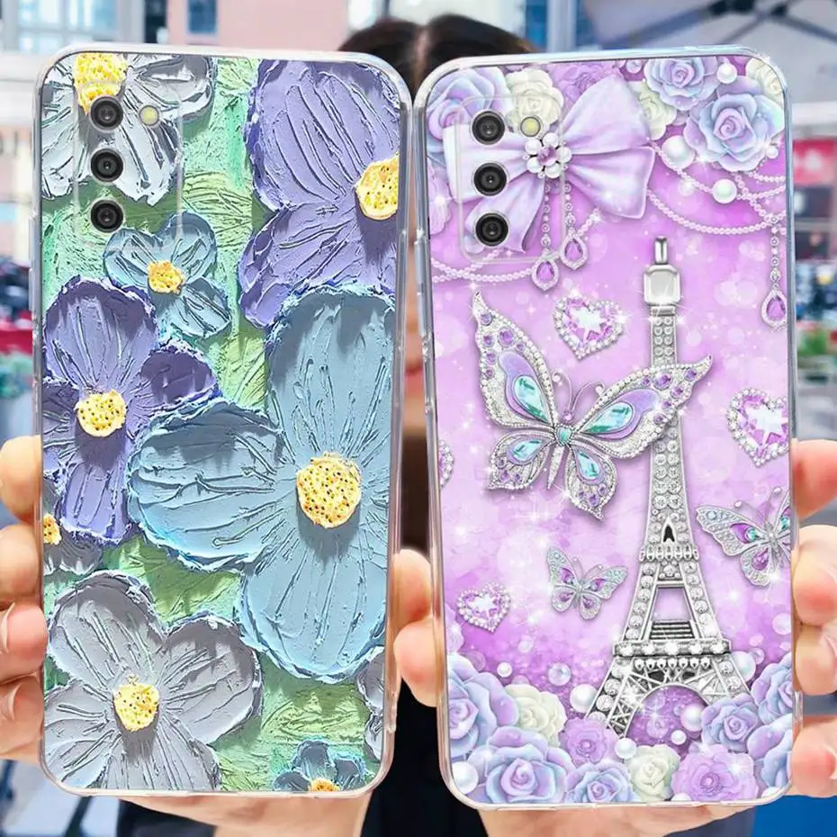 Чехол для Samsung Galaxy A03S милый цветок бабочка окрашенные Мягкие силиконовые ТПУ телефонные чехлы для Samsung A03s A 03S SM-A037F A037G