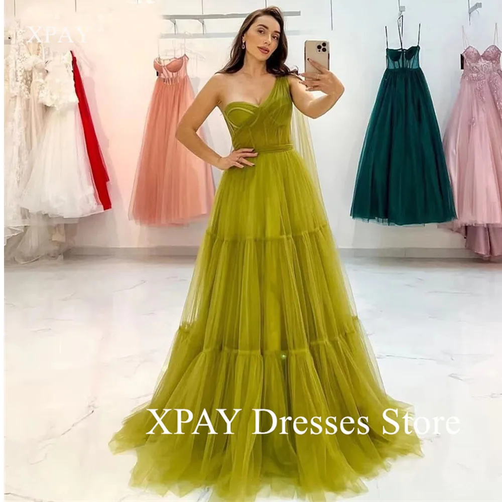 

XPAY Matcha Green A-line Prom Dress Exquisite One Shoulder فساتين السهرة Sexy Evening Gowns Party Multilayer Vestidos De Noche