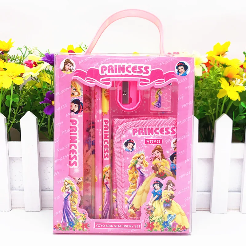 Disney  Frozen princess Anime Stationery Children Pencil Eraser Kids Stationery Set Kawaii Student Gilrs Boys Bags Birthday Gift