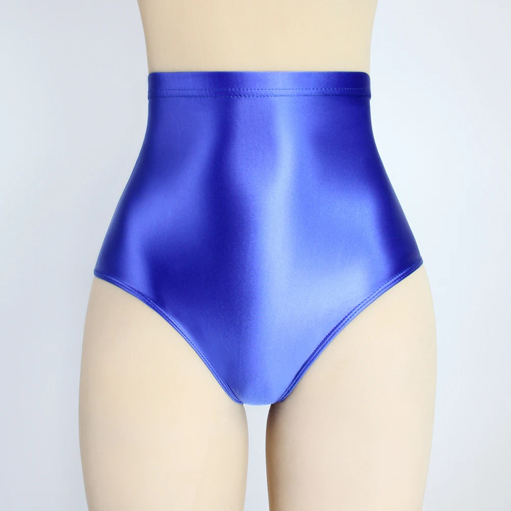 Women Extra High Waist Short Pants Buttocks Sexy Shiny Glossy Solid Bikini Tights Underpants High-Fork Briefs Leggings