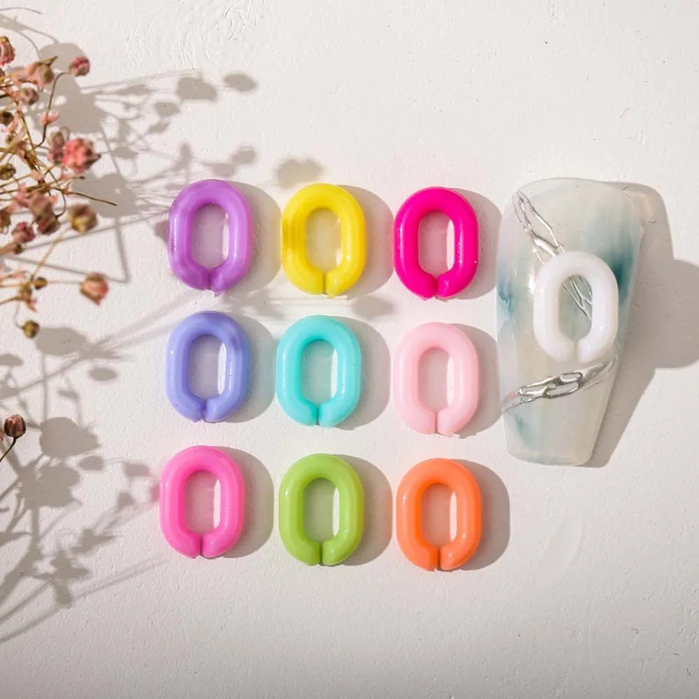 

50Pcs Chain Buckle Nail Art Charm 3D Acrylic Keychain Candy Color Jelly Mixed Nail Decoration DIY Versatile Nail Accessories