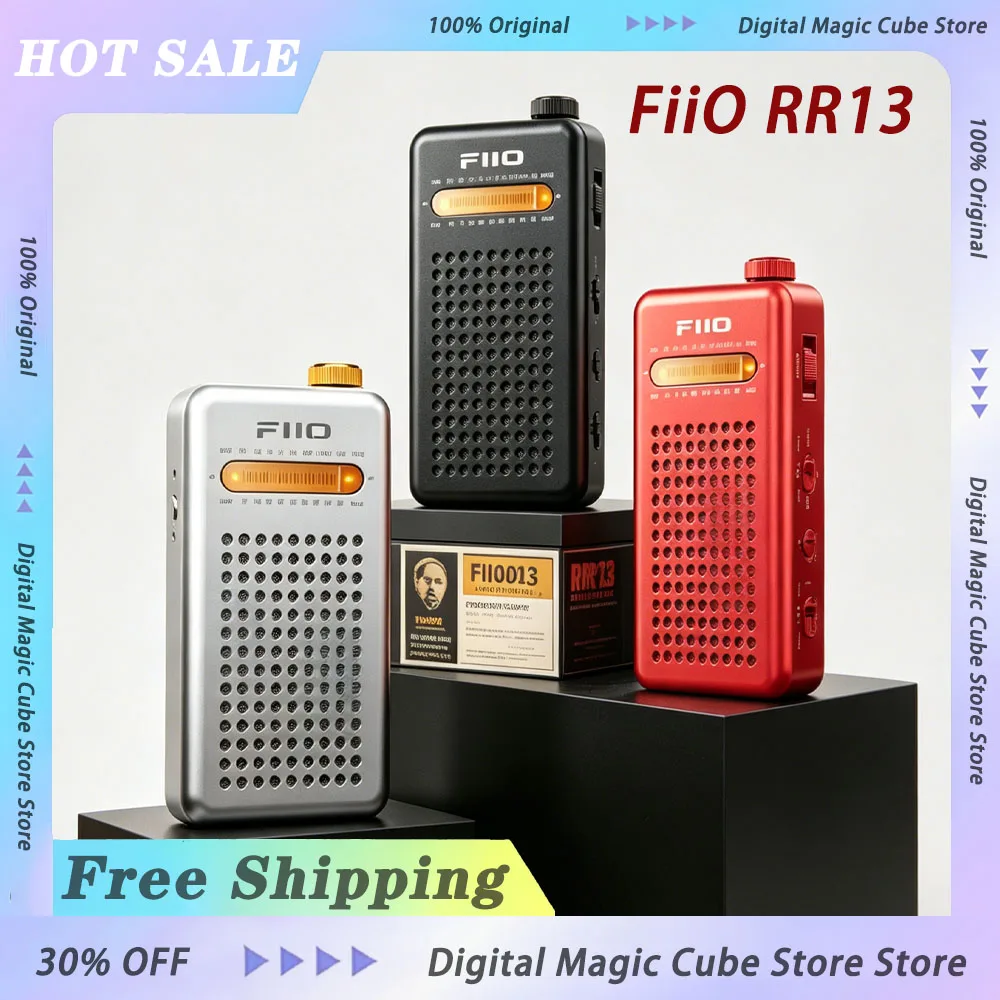 

New FiiO RR13 FM Radio With Speaker Earphone Dual Output Magic Bass Time Rechargeable Retro Portable Radio Detachable Antenna