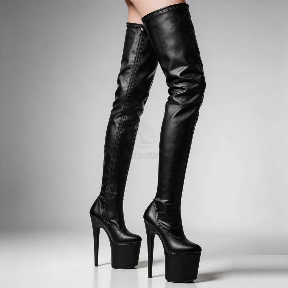 Jialuowei stivali alti alla coscia in PVC 2018 piattaforma tacco alto stivali sopra il ginocchio con Zip sul cavallo stivali Sexy scarpe erotiche