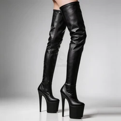 Jialuowei stivali alti alla coscia in PVC 2018 piattaforma tacco alto stivali sopra il ginocchio con Zip sul cavallo stivali Sexy scarpe erotiche con punta a punta femminile
