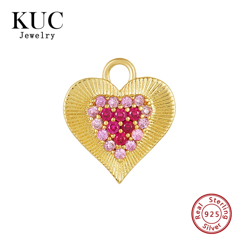 

Fine Jewelry Earring Unique Sweet Heart Charms 925 Sterling Silver Red and Pink Zircon Earring Pendants for Girls Earrings