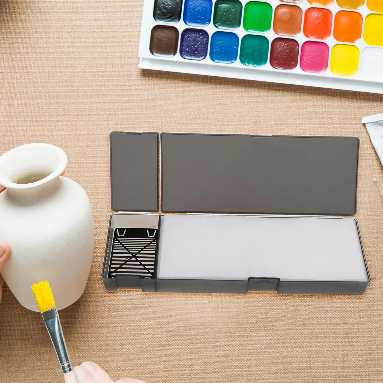 Wet Palette Paint Holder Tray with Sponge and Paper for Acrylic Pigment Model Painting Portable Craft Kit