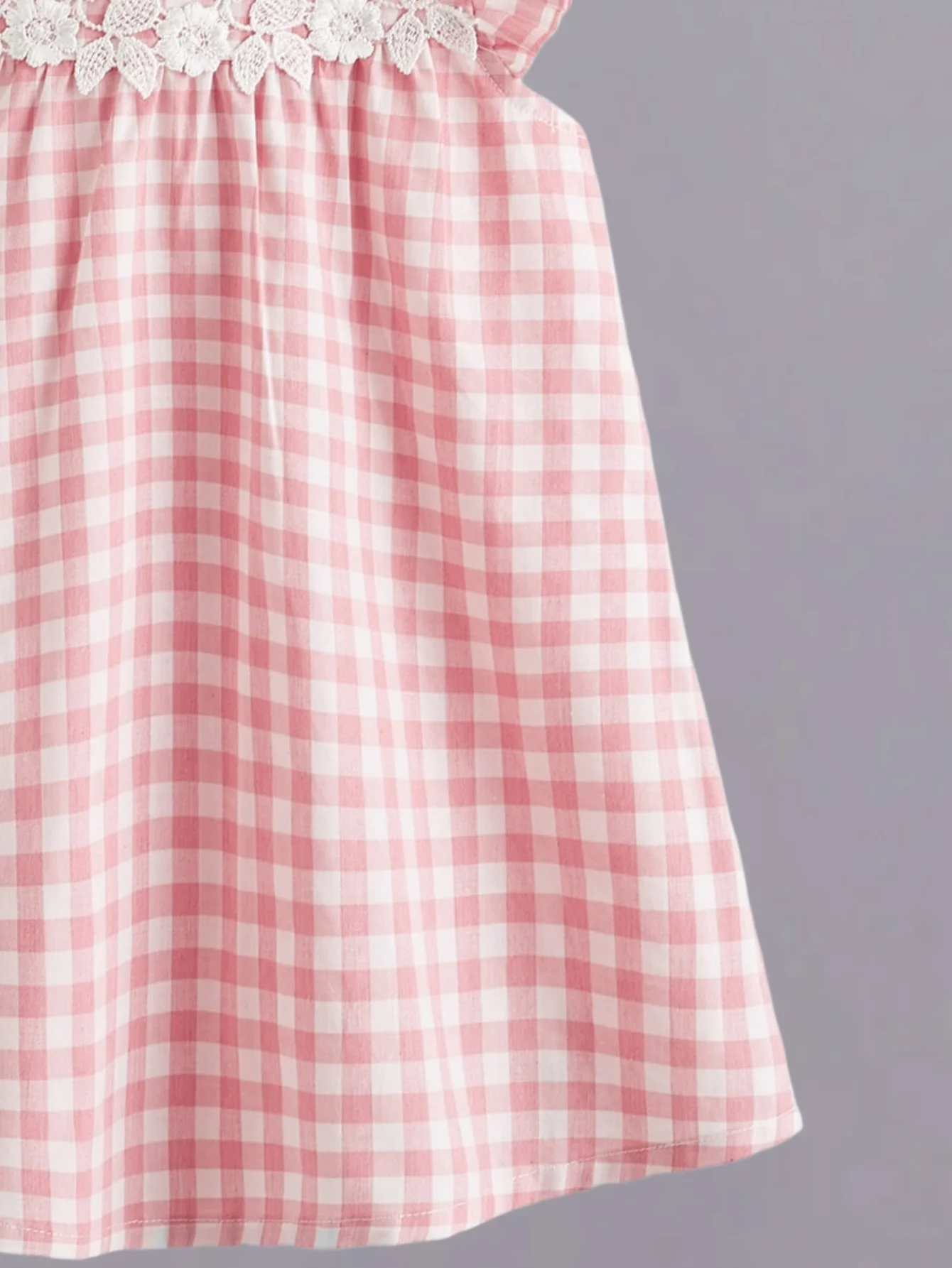 Summer Kids girls Fresh sweet pink plaid fiori ricamati gioca con maniche volanti abito semplice e traspirante confortevole