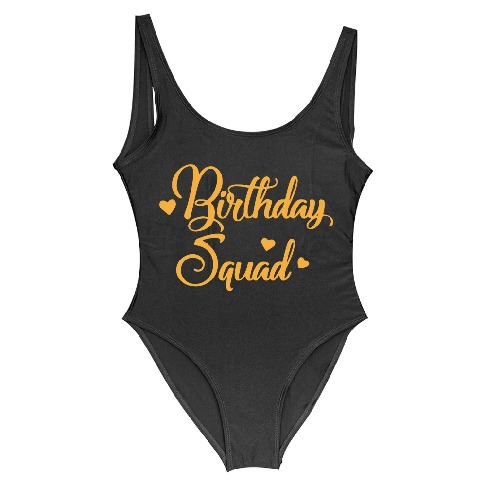 S-3XL Sexy Swimwear Women 2023 GIRL BIRTHDAY QUEEN SQUAD Party One Piece Swimsuit Large Size Bathing Suit Beachwear Swim Suit