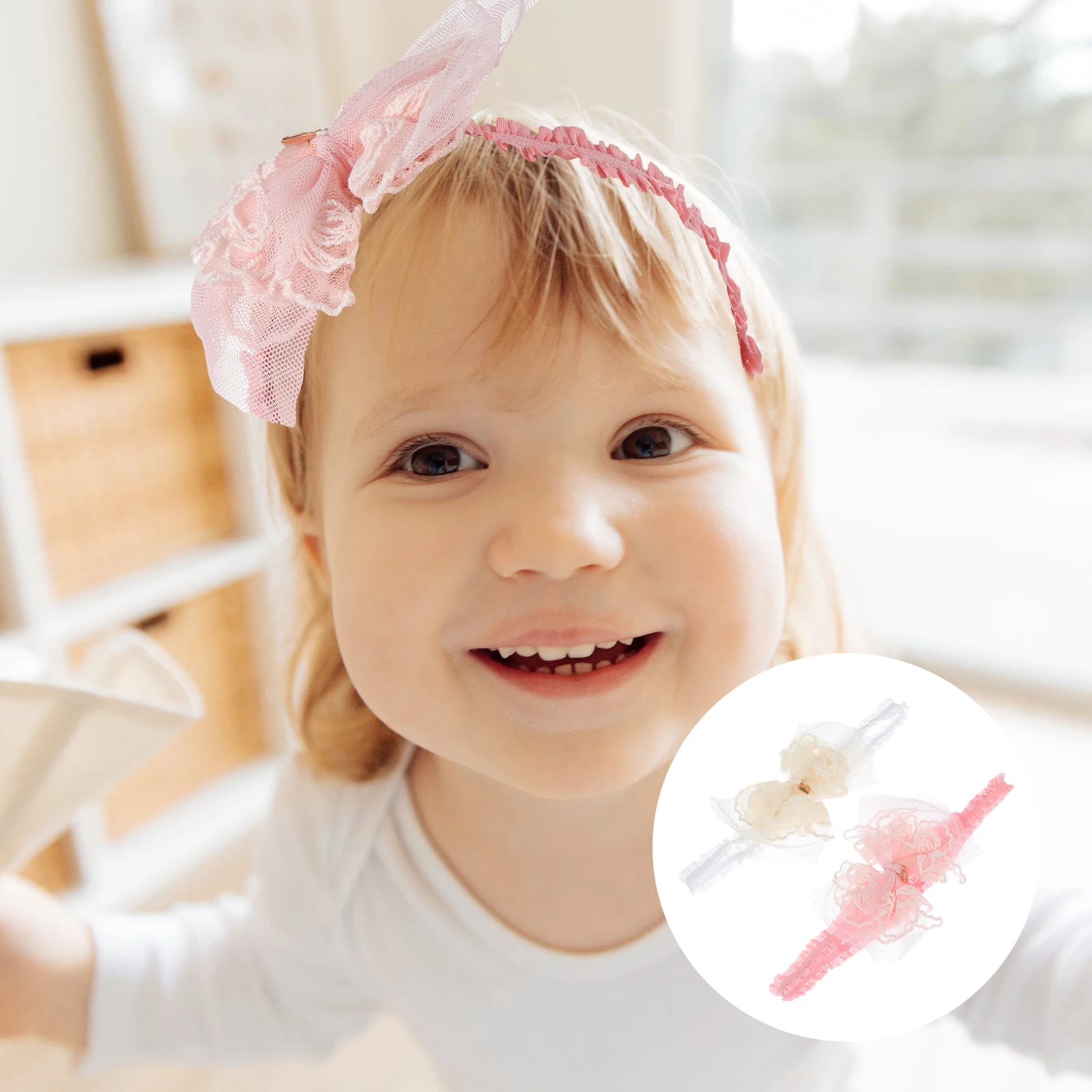 

2Pcs Girls Bow Headbands Cotton Lace Baby Toddler Accessories Breathable Newborn Hair Decorations Photoshoot Props