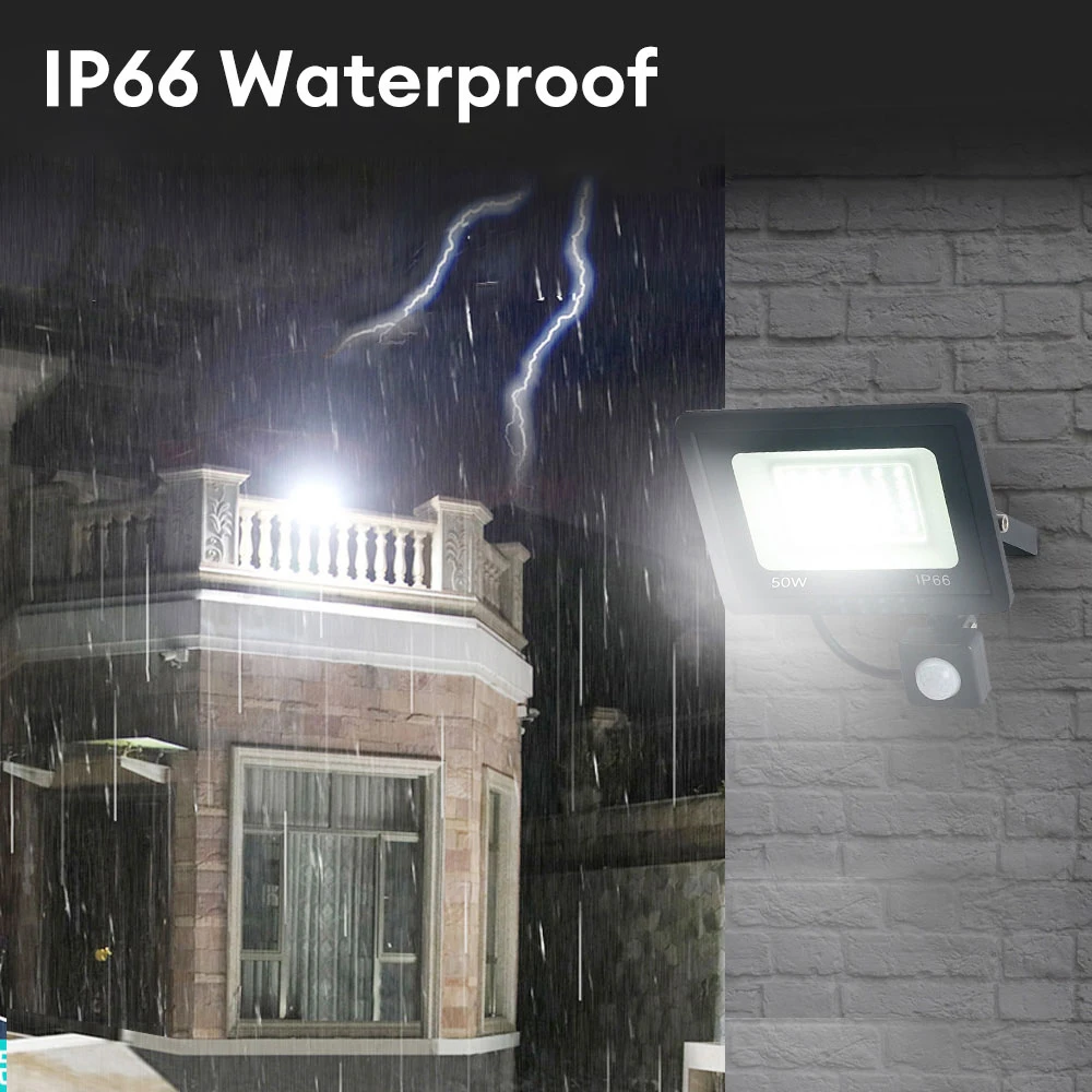 LED PIR Motion Sensor Floodlight Outdoor Wall Light White Light 100W 50W 30W 20W 10W IP66 Waterproof LED Spotlight For Garden