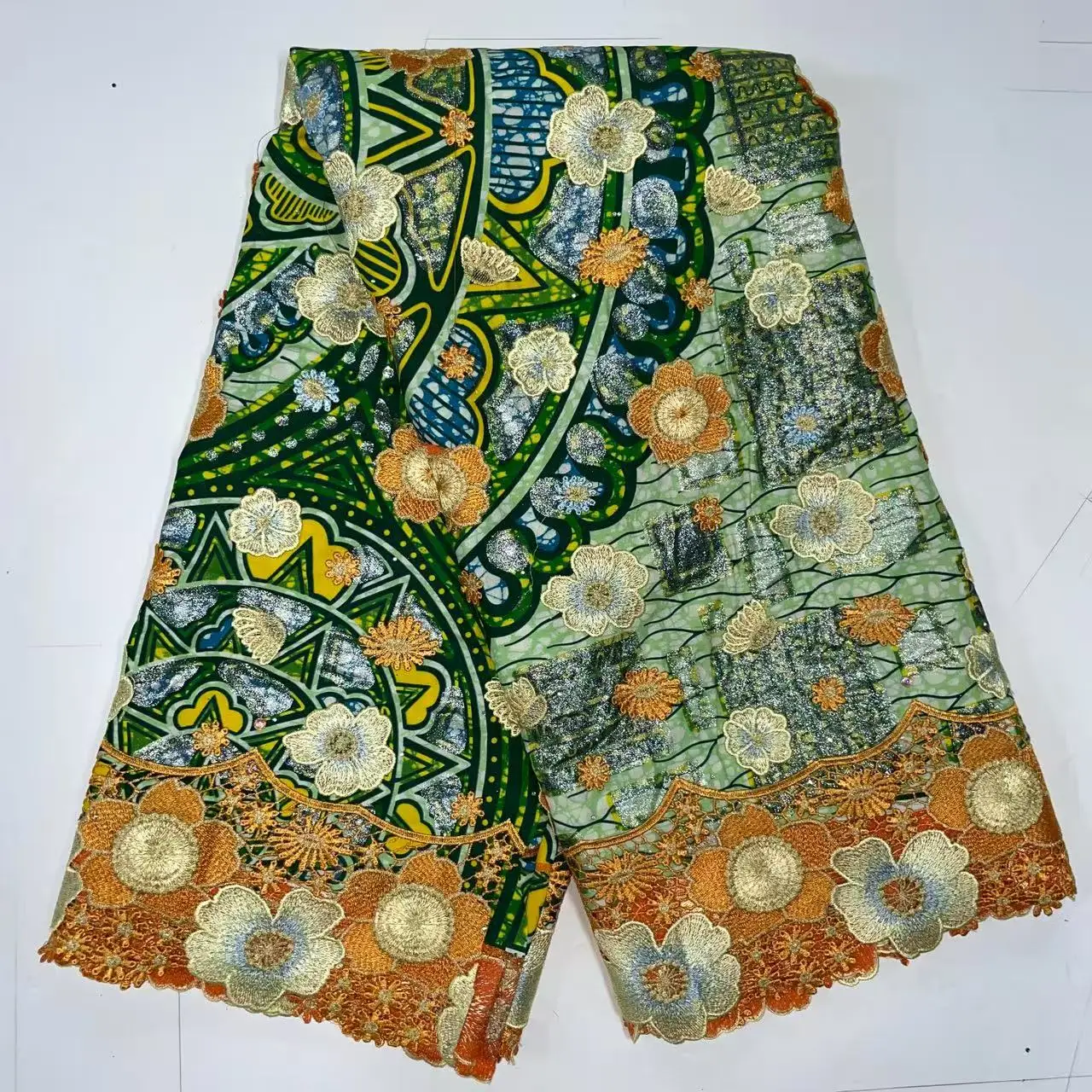 

Высокое качество, нигерийский восковой кружевной материал Анкара, 5 ярдов, 3D вышитая африканская восковая ткань для праздничного платья, 100% хлопок