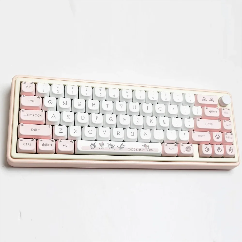 Cheese cat keycaps cat shape pink keycaps MOA height for MX switch HI75/60/84/90/104/108 layout mechanical keyboards