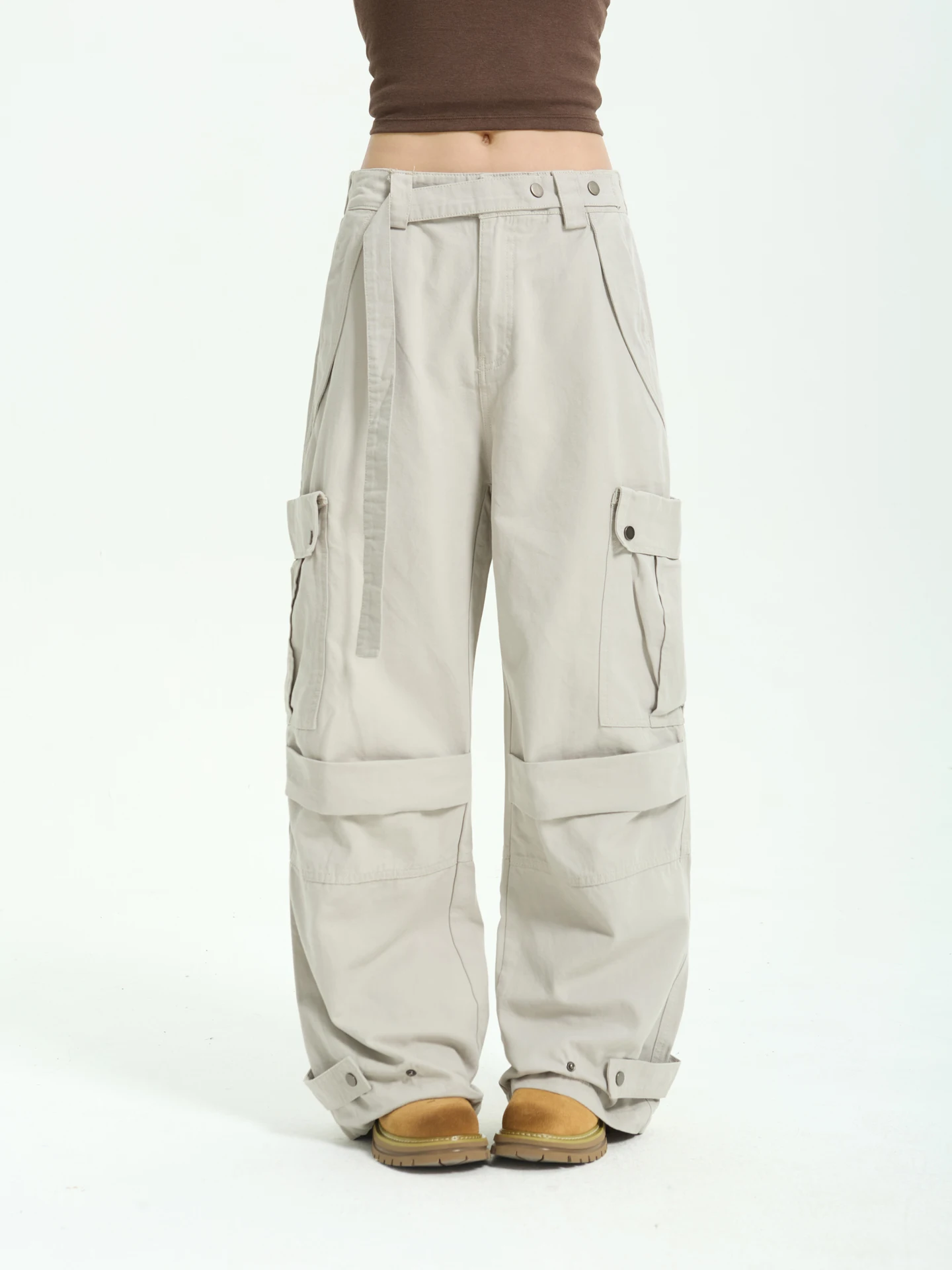 

Свободные прямые брюки в рабочем стиле с множеством карманов, американский осенний модный бренд, плиссированные широкие брюки