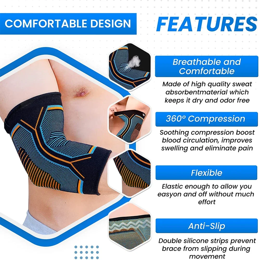 AXXTXXA 1PCS Fitness Elbow Brace Compression Support Sleeve for Tendonitis, Tennis Elbow, Golf Elbow Treatment, Weightlifting