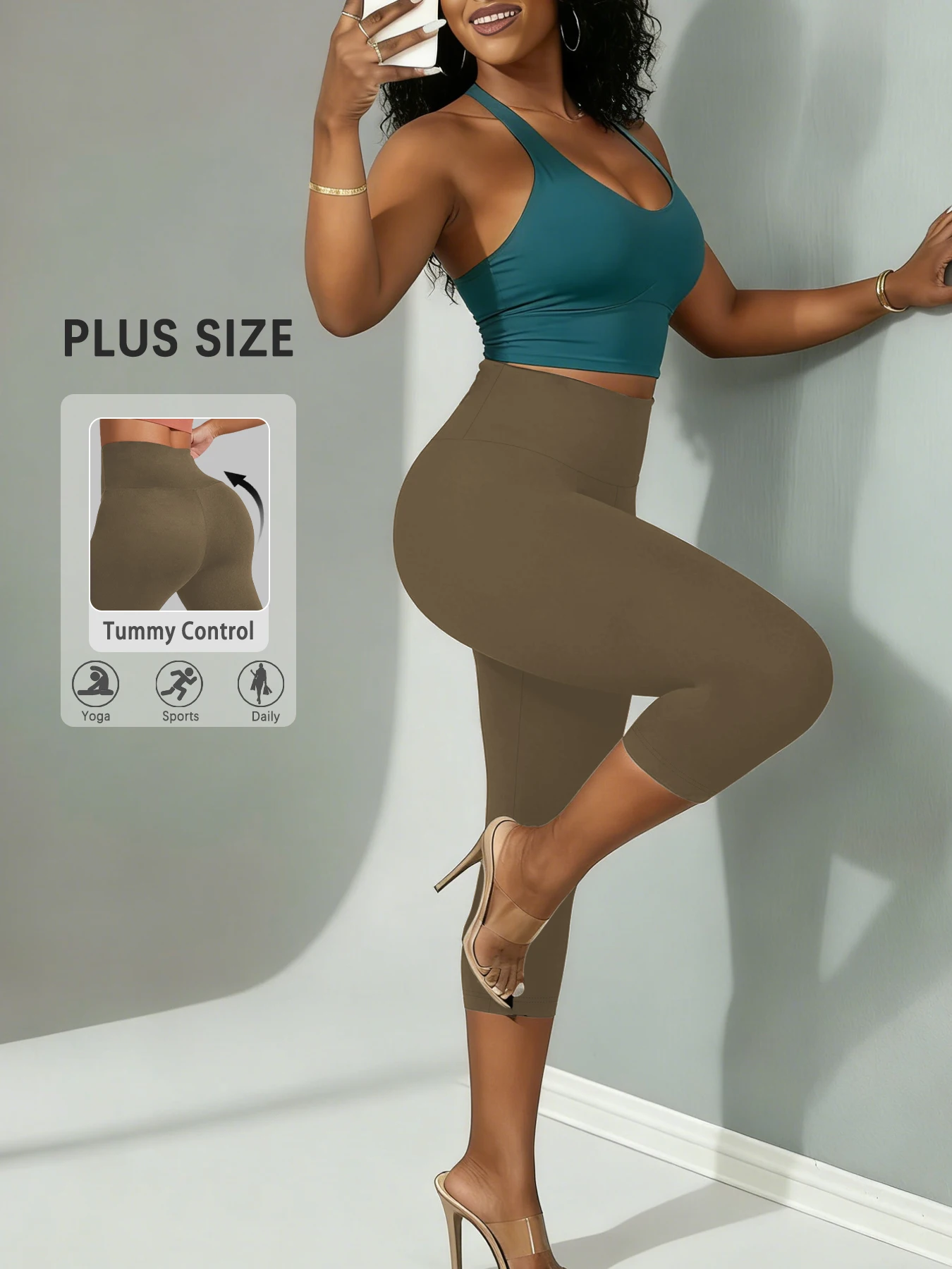 

Брюки-капри для женщин больших размеров с высокой талией, очень мягкие, непрозрачные, с контролем живота, для йоги, бега, тренировок, дома и повседневной носки