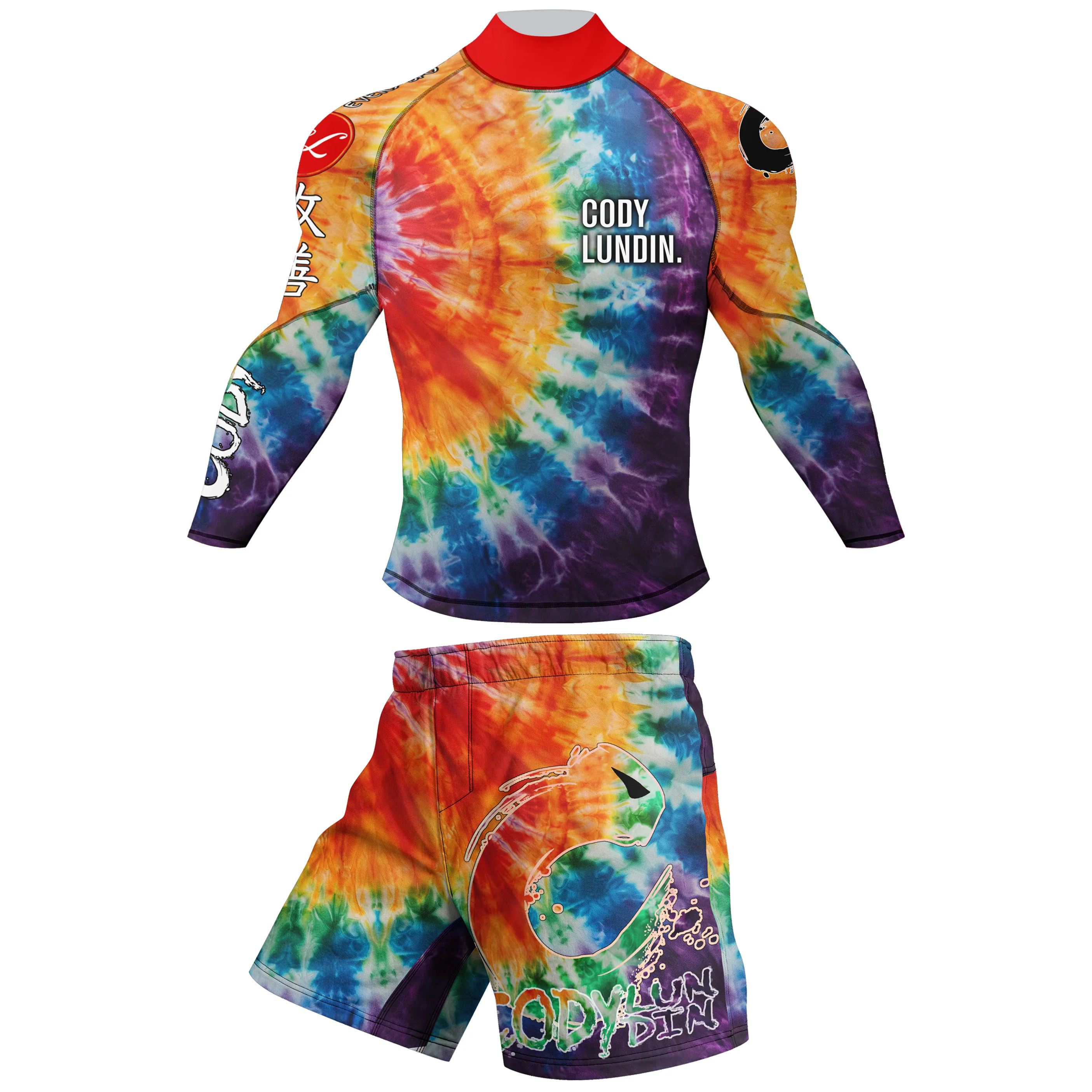 Sportswear Fight Clothes Rubber waist anti slip long sleeve custom bjj Kids adults swimwear rash guards 4 pieces set