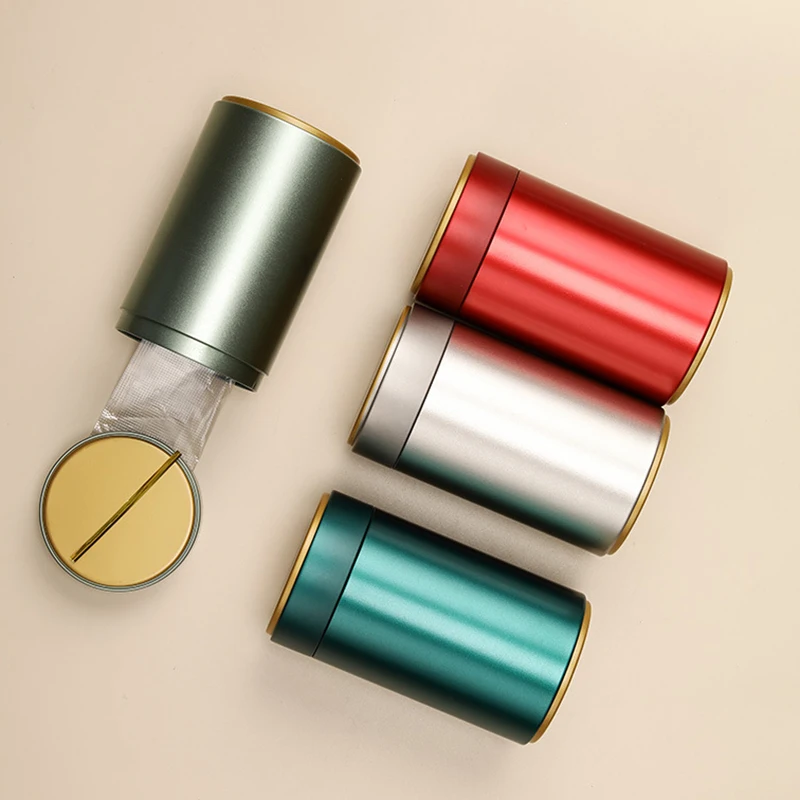 Portable Tea Box Solid Color Tea Sealed Box Teaware Storage Container Tinplate Can Coffee Sugar Box Kitchen Storage