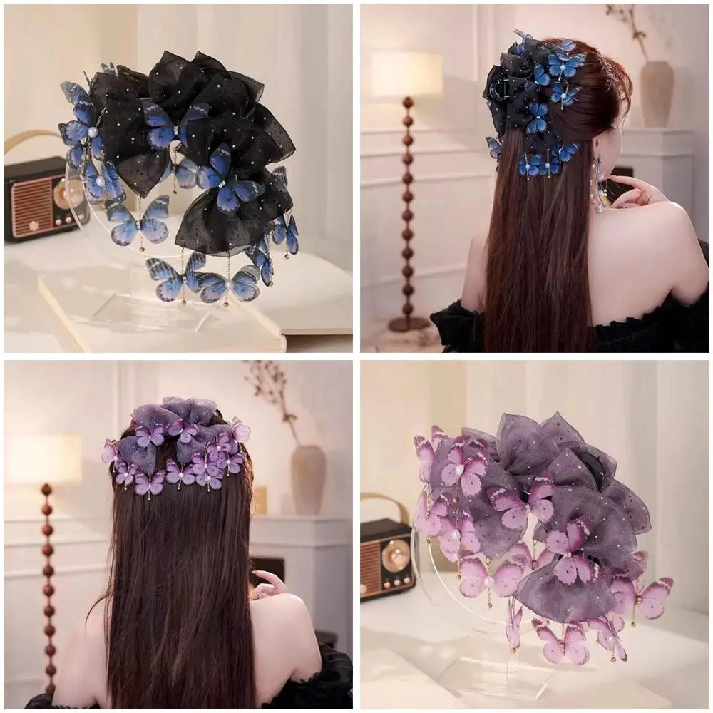 أنيقة فراشة فراشة Hairgrip شرابة شبكة مشبك شعر زهرة البلاستيك استيعاب كليب المرأة