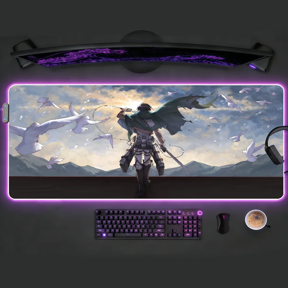 A-AttackS On T-TitanES Levi Mouse Pad RGB LED Non-slip Desk Mat Rubber Gaming Accessories Large XXL Computer Office Keyboard
