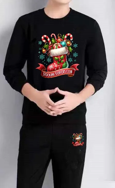 

Men's set sports Long sleeves sports men's tracksuit set Autumn printed Christmas Stocking man buses jogging set