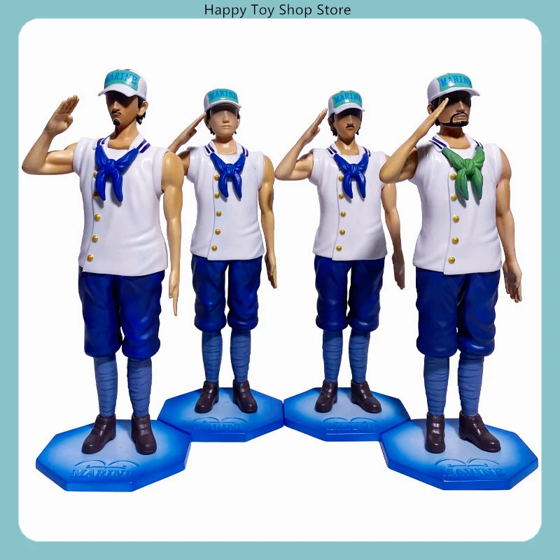 21.5cm One Piece 4pcs New Century Navy Soldier Salute Anime Figure Model Statue Collection Desktop Decoration Ornament Toys Gift