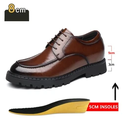 Men's Dress Shoes Elevator Shoes Platform Breathable Casual Business Luxury Genuine Leather Heightening Shoes 8 6CM Taller Male