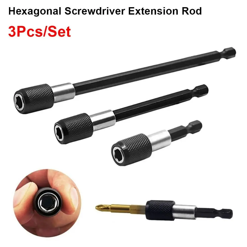 

3Pcs/Set Self-locking Screw Bit Extension Rod 60-150mm Quick Transfer Hexagonal Screwdriver Extension Rod Long Handle Non-slip