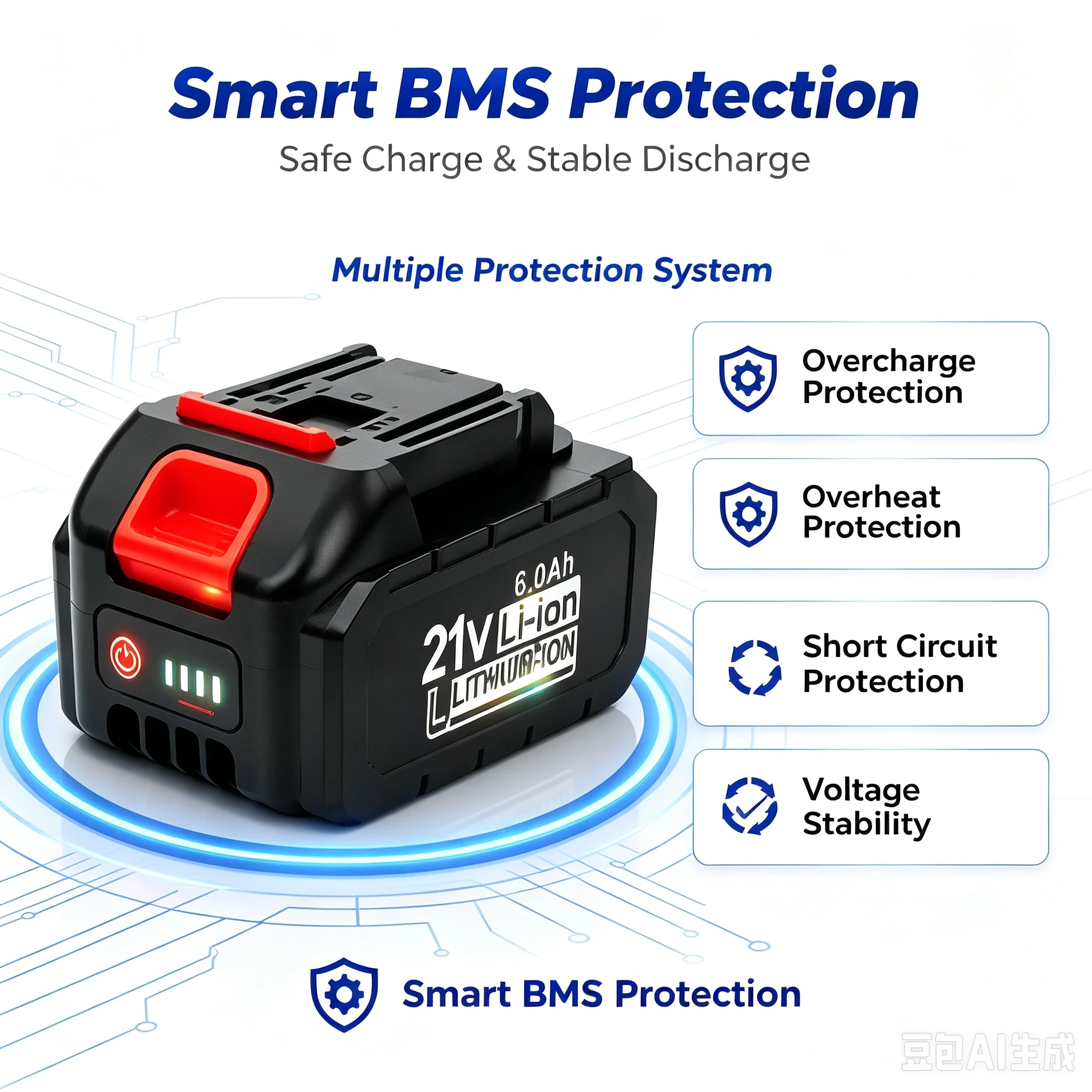 21V 6000mAh Li-Ionen-Akku, kompatibel mit Makita 18V-Serie BL1820 BL1830 BL1840 BL1850 BL1860B, intelligenter BMS-Schutz, wiederaufladbarer Werkzeugakku