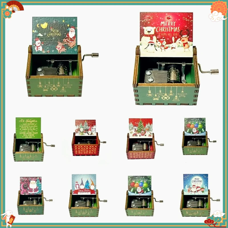 NEW Hand Cranked Music Box Multiple colors Solid Wood Antique Carved Wooden Hand Crank Music Box Figure Christmas Birthday Gifts