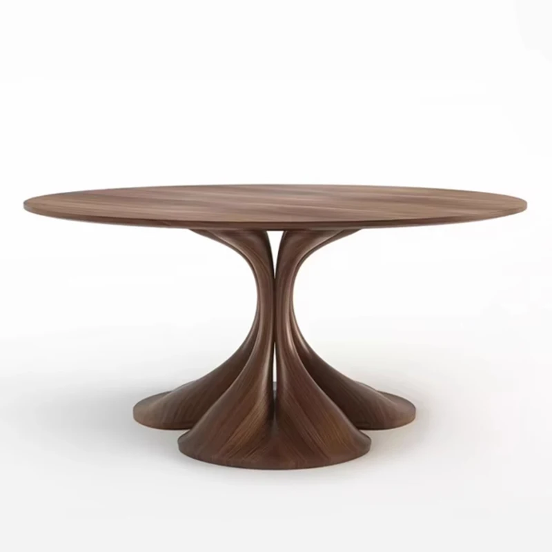 

！@Mid Century Modern Solid Walnut Veneer Dining Table Custom Minimalist Round Furniture for Home Office Hotel Workshop Entry Use