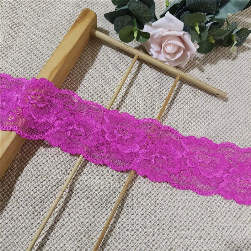 S1077-3 6.8CM Rose Red Double Wave Elastic Soft Lace Edge Clothing Accessory